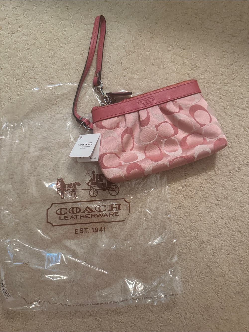 Coach Pink Signature Wristlet - Picture 3 of 6